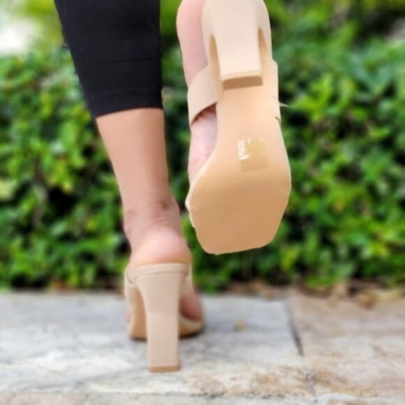 Women's Nude Square Toe Ring Strappy Heel Sandals - Picture 3 of 4